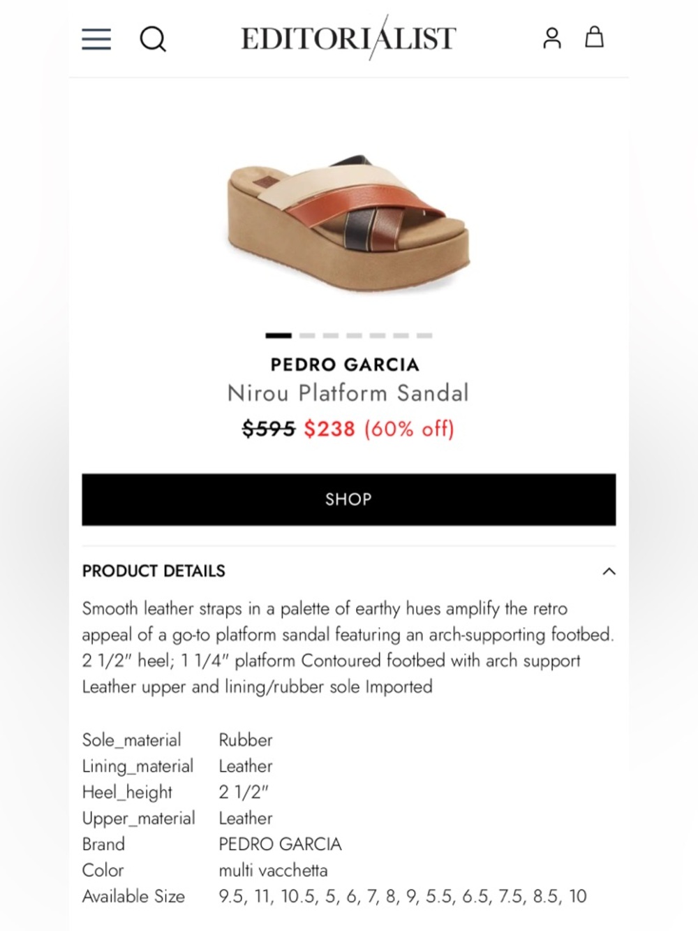 Pedro Garcia Nirou platform sandal EU 40 US 9/9.5 vachetta leather earthy hues
